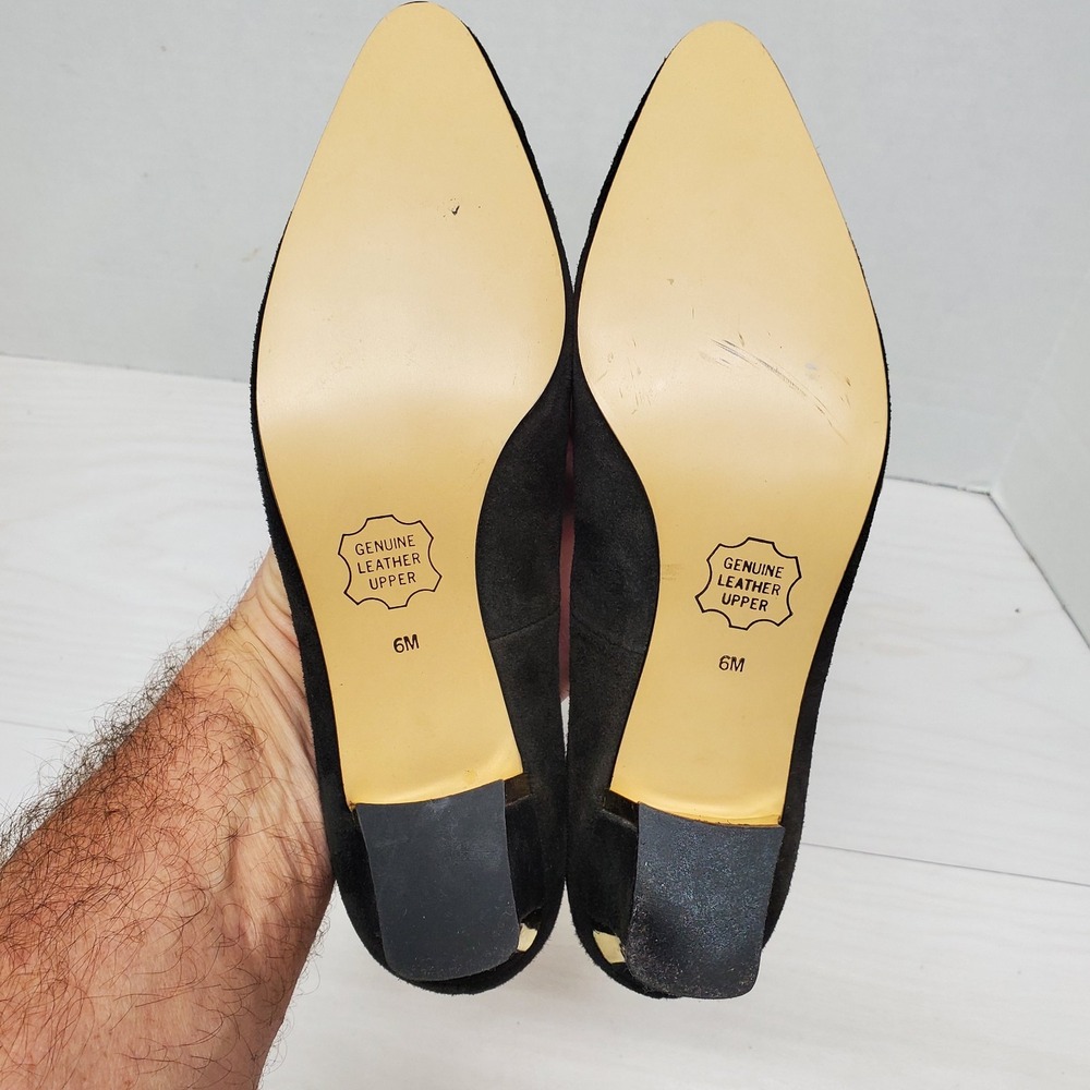 The Touch Of NINA Black Suede Leather Classic Evening Dress Heel Pump Size 6 M - Picture 13 of 16